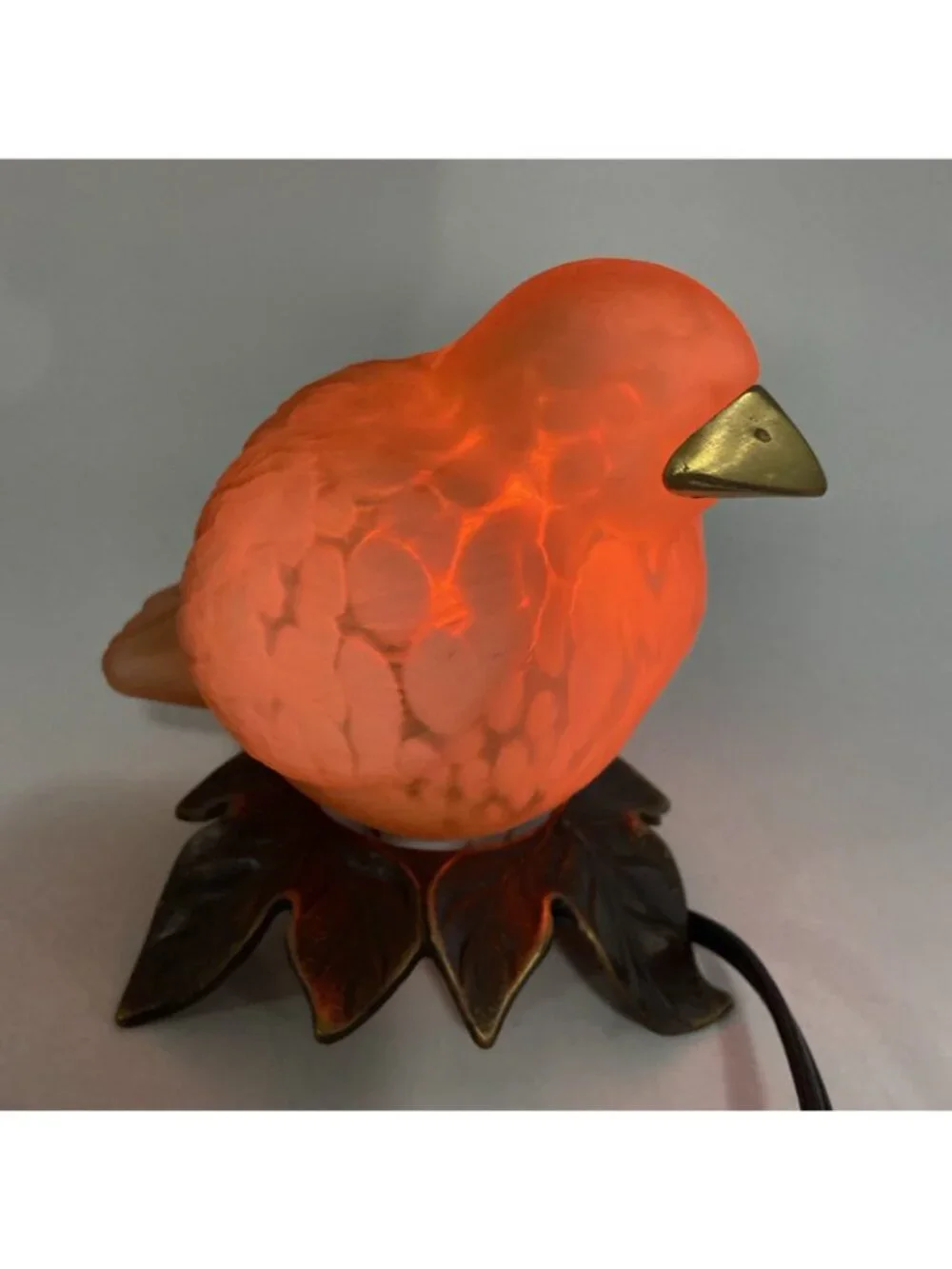 VTG Tin Chi Andrea Sadek Speckled Pink Bird Lamp Night Light Glass Brass 2002